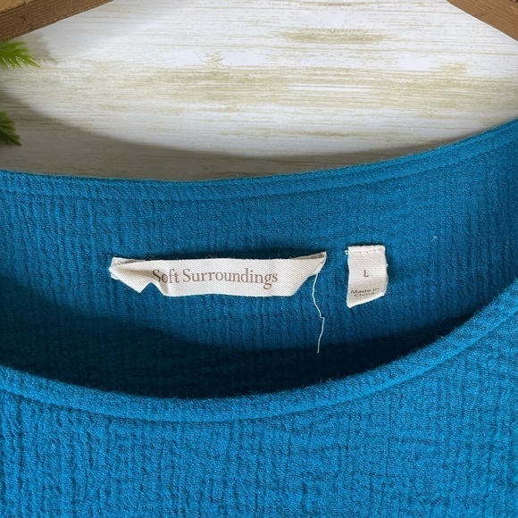 Soft Surroundings Teal Lettuce Hem Layered Gauzy Cotton Tee - Picture 6 of 6